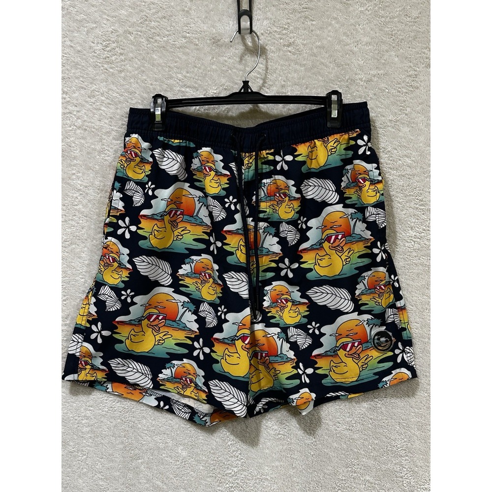 Neff Swim Shorts Mens XL Navy Rubber Duck Print‎ Trunks Summer Fun Floral
